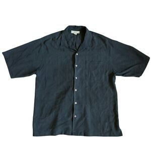 Men’s Tommy Bahama 100% Silk Black Short Sleeve Button Up Shirt Palm Tree Large